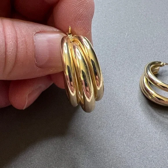Gold Triple-Band Hoop Earrings - Picture 2 of 5